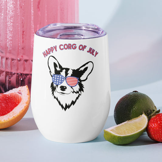 Happy Corg of July Wine tumbler