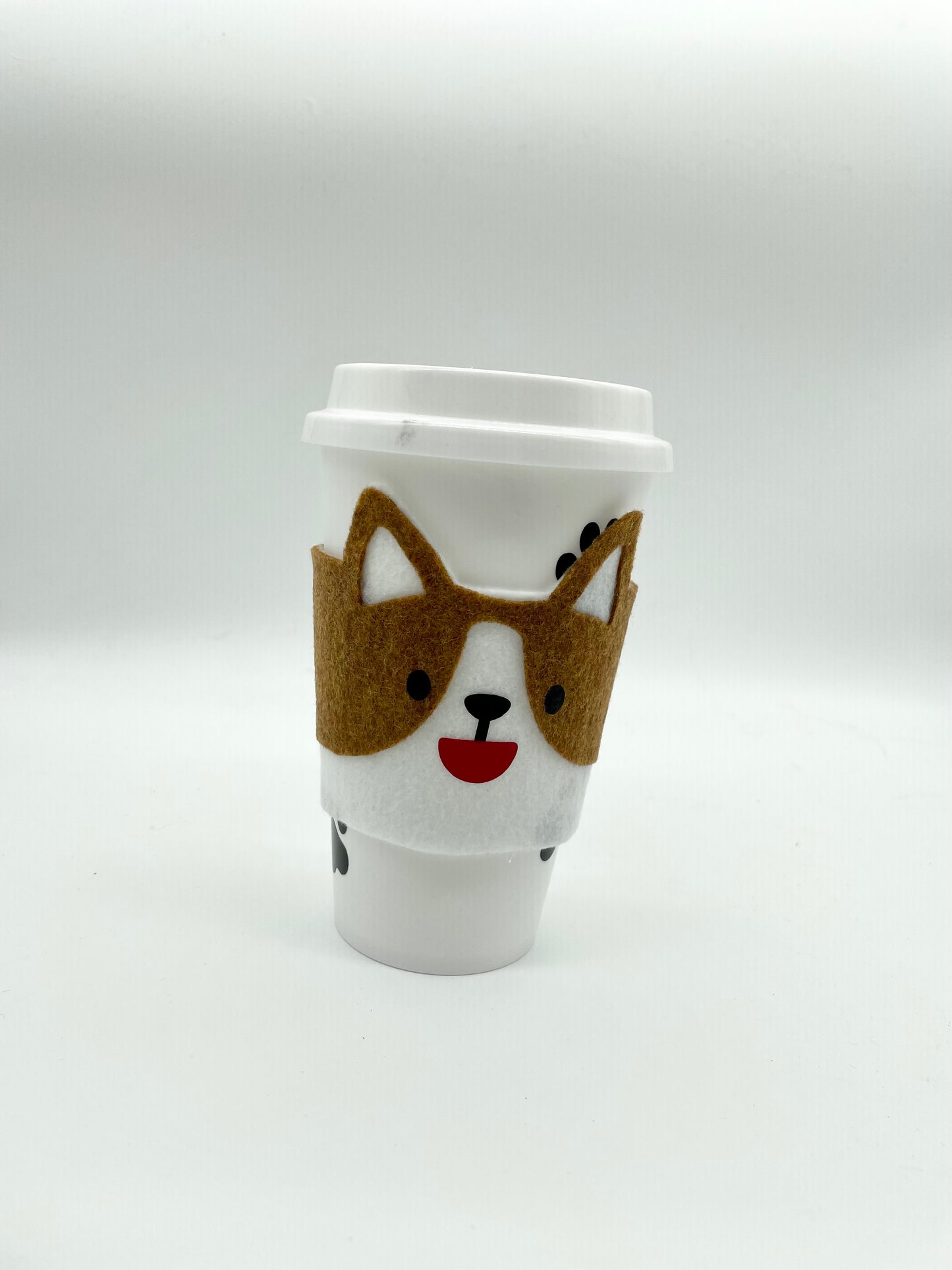 Felt Corgi Coffee Cozy, Corgi Mom Mother's day Gift, Corgi Dad gift, Sustainable corgi gifts