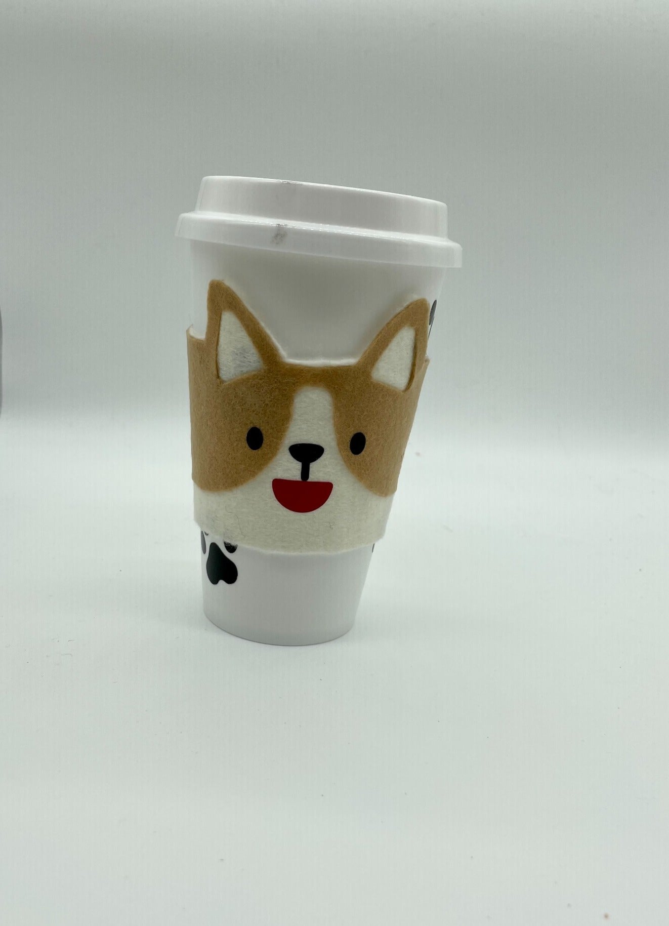 Felt Corgi Coffee Cozy, Corgi Mom Mother's day Gift, Corgi Dad gift, Sustainable corgi gifts