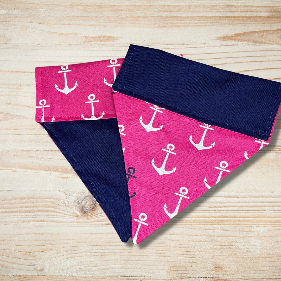 Pink and Blue Anchor Dog Bandana Pair