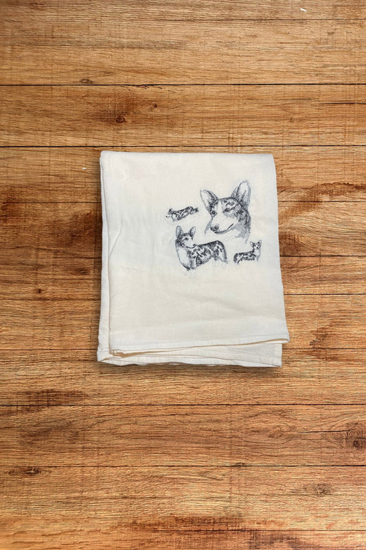 Corgi Red work Kitchen Towel