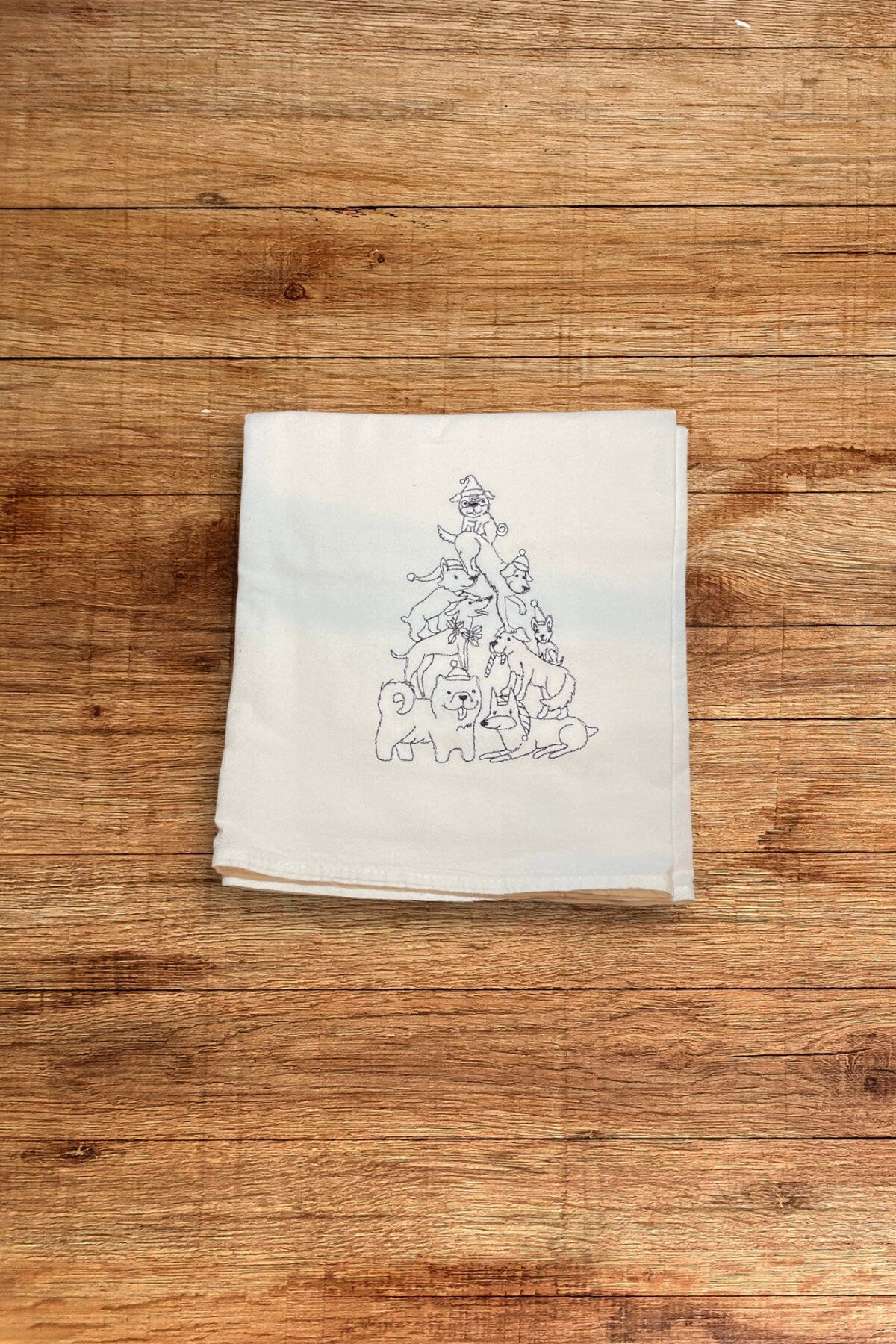 Dog Christmas Tree Towel | Dog Mom Gift | Gifts for Dog Lovers | Dog Dad Gift | Funny Pet Gift | Flour Sack Towel | Embroidered Towel |