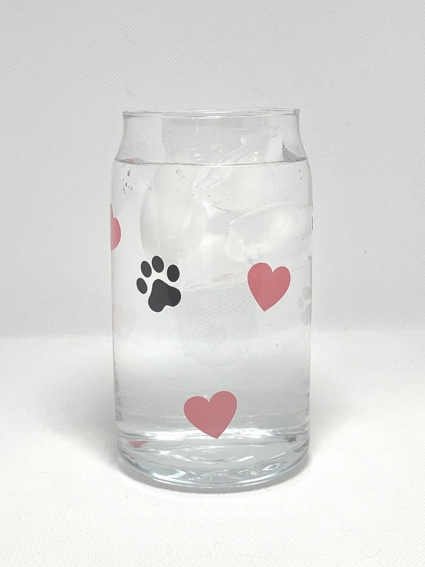 Paw Prints & Color Changing Hearts Beer Can Glass