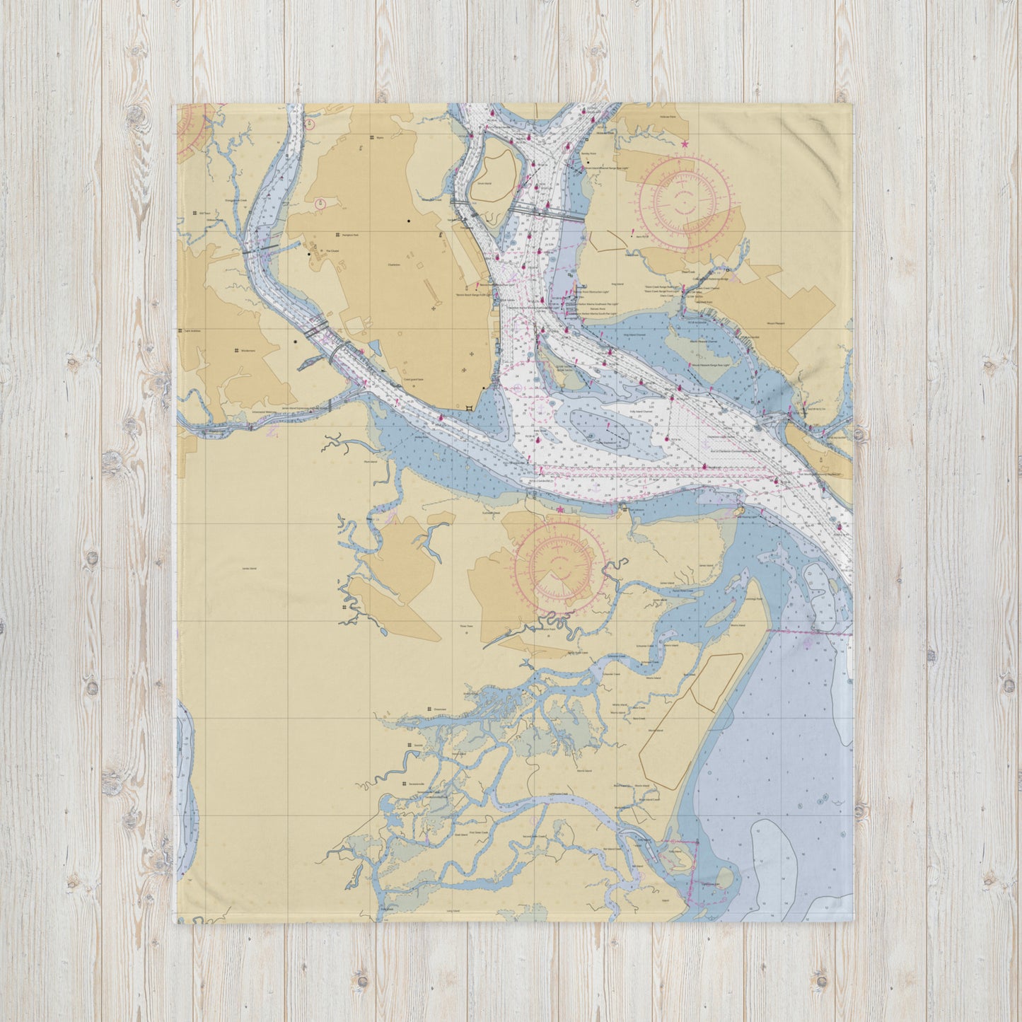 Charleston Harbor Chart Throw Blanket