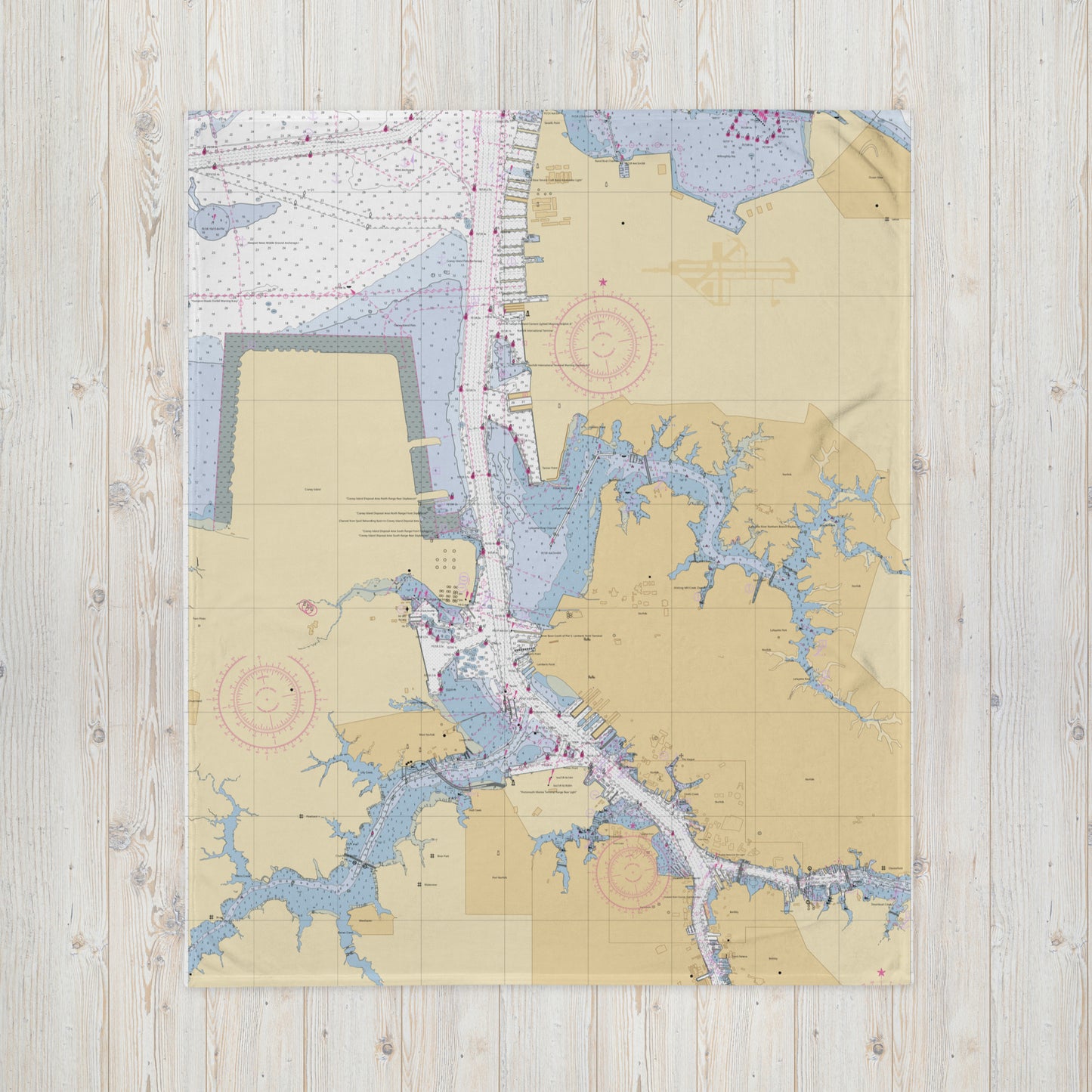 Norfolk Harbor Chart Throw Blanket