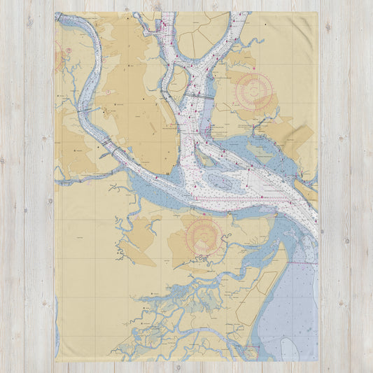 Charleston Harbor Chart Throw Blanket