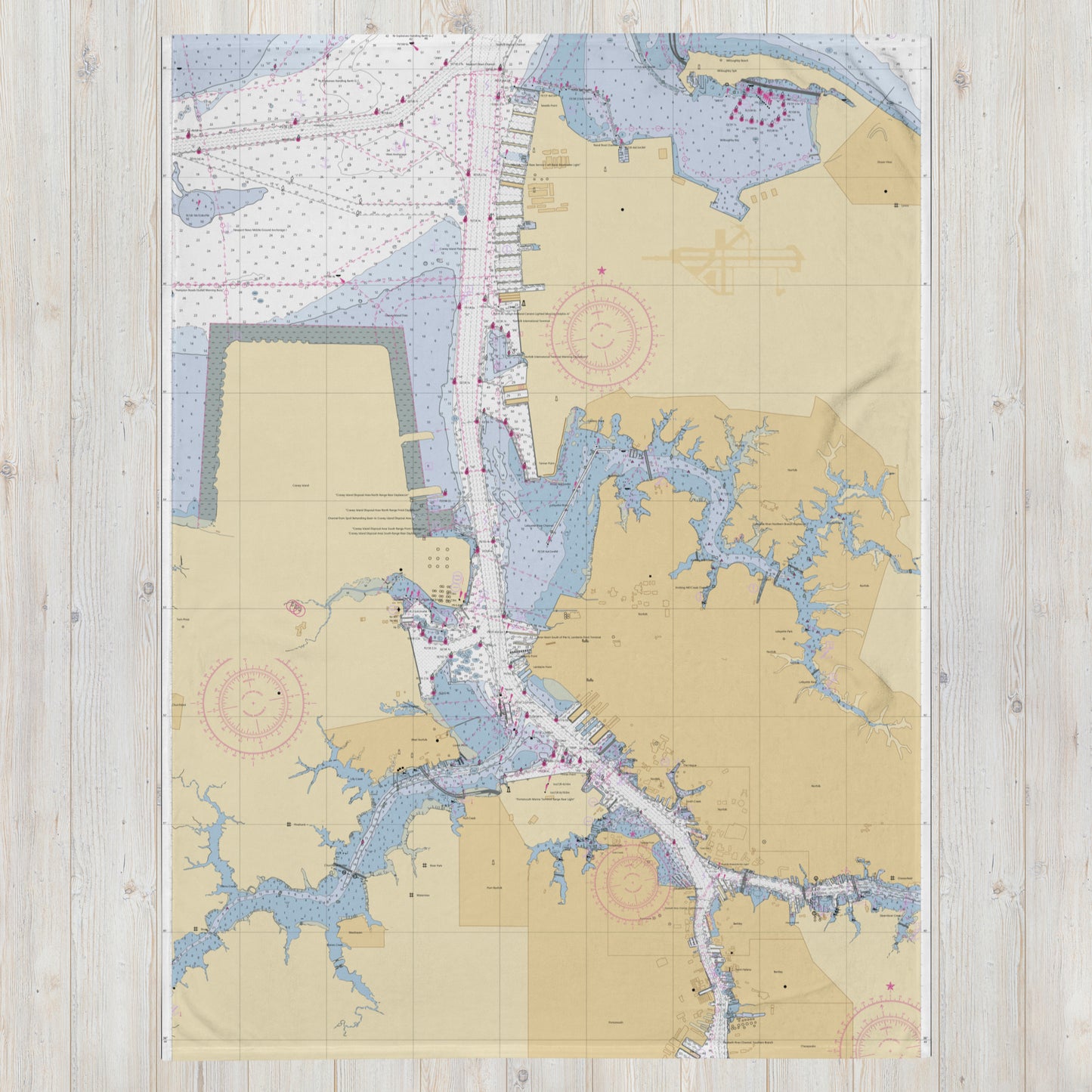 Norfolk Harbor Chart Throw Blanket